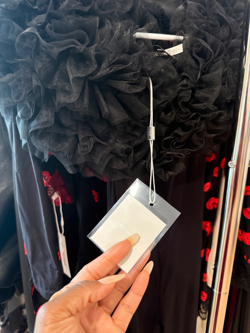 naked wardrobe Black Off-Shoulder Feather-Trim Jumpsuit - Picture 2 of 2